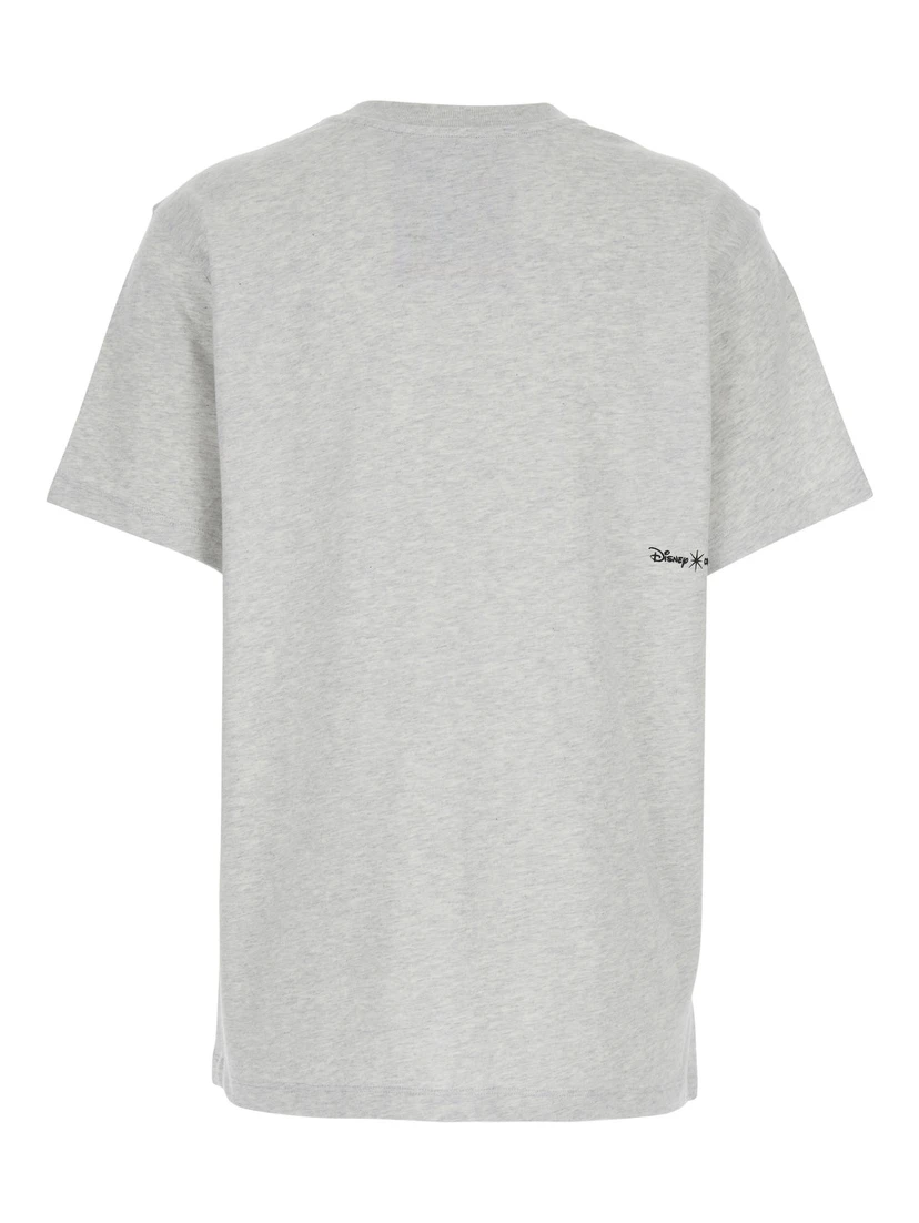 Grey Crew Neck T-Shirt with Front Print in Cotton Woman