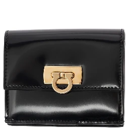 Wanda Black Wallet with Gancini Closure in Patent Leather Woman