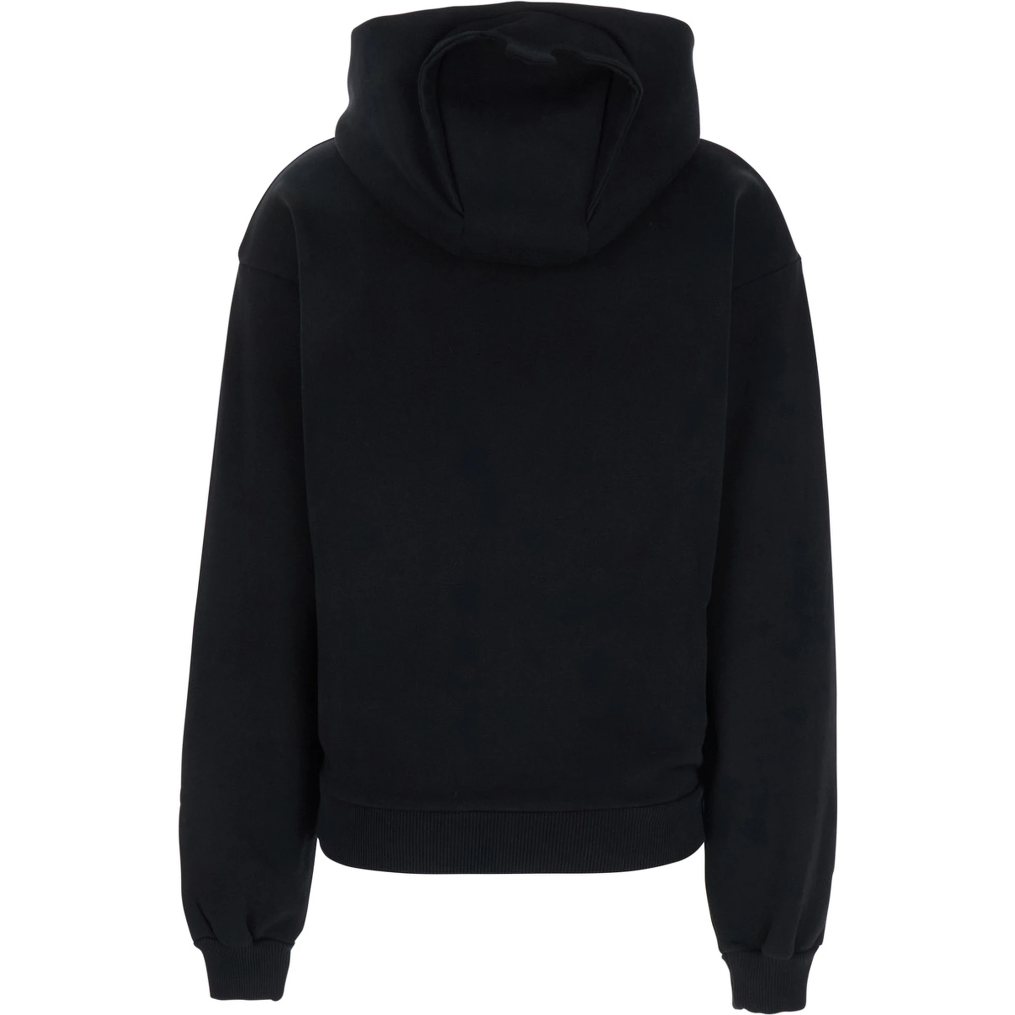 Black Sweatshirt with Logo Lettering and Front Kangaroo Pocket in Cotton Woman