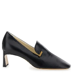 Black Pumps with Square Toe and Plaque Detail on the Front in Soft Leather Woman
