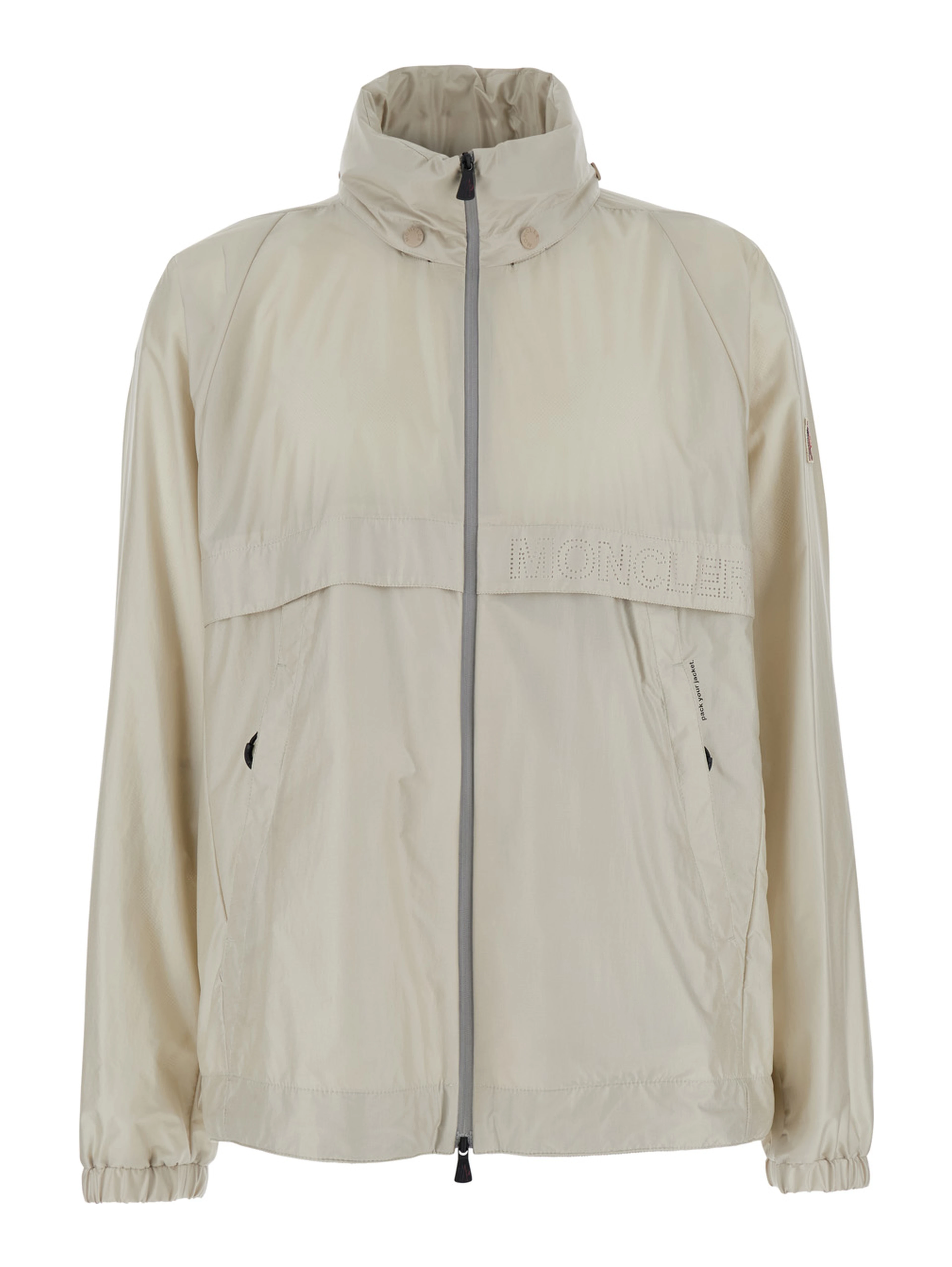 Negara Beige Jacket with Logo Print on the Front and Removable Hood in Tech Fabric Man