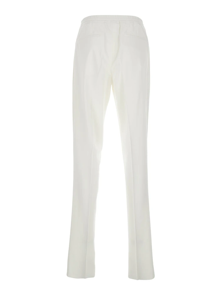 White Pants with Elastic Waist and Drawstring in Cotton Man alternative