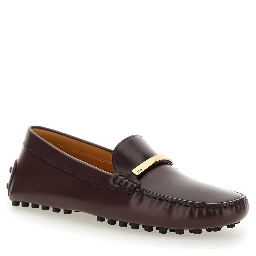 Brown Loafers with Logo Plaque and Rubber Sole in Leather Woman