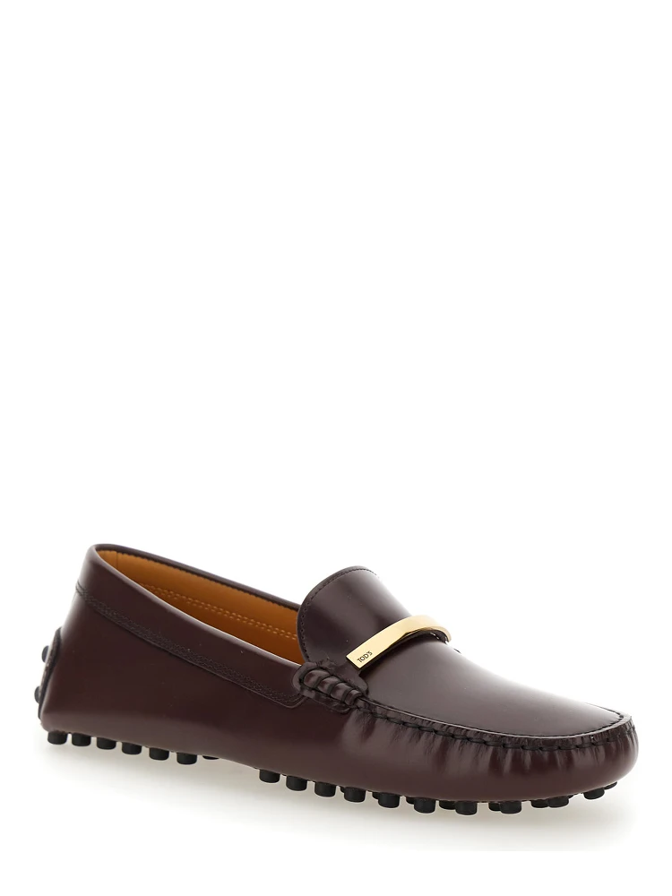 Brown Loafers with Logo Plaque and Rubber Sole in Leather Woman alternative