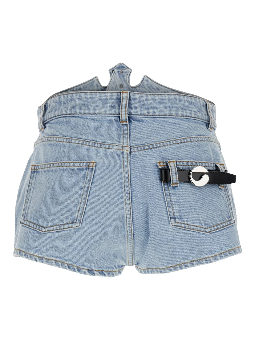 Blue Shorts with Crown-Shaped Design in Cotton Woman