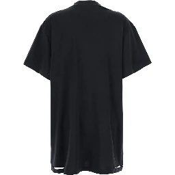 Black T-Shirt with Logo Printed on the Front and Torn Details in Cotton Woman