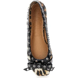 Multicolor Ballet Flats with Eyelets and All-Over Leopard Print in Satin Woman