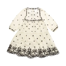 Kingsley Beige Dress with All-Over Embroidery in Cotton Girls