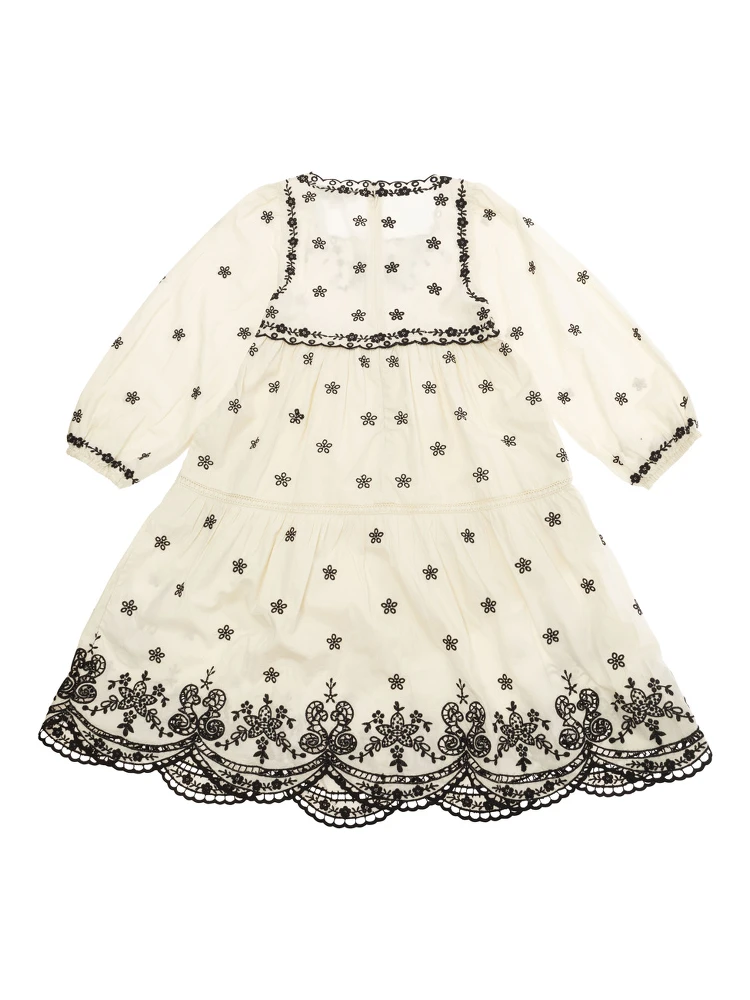 Kingsley Beige Dress with All-Over Embroidery in Cotton Girls alternative