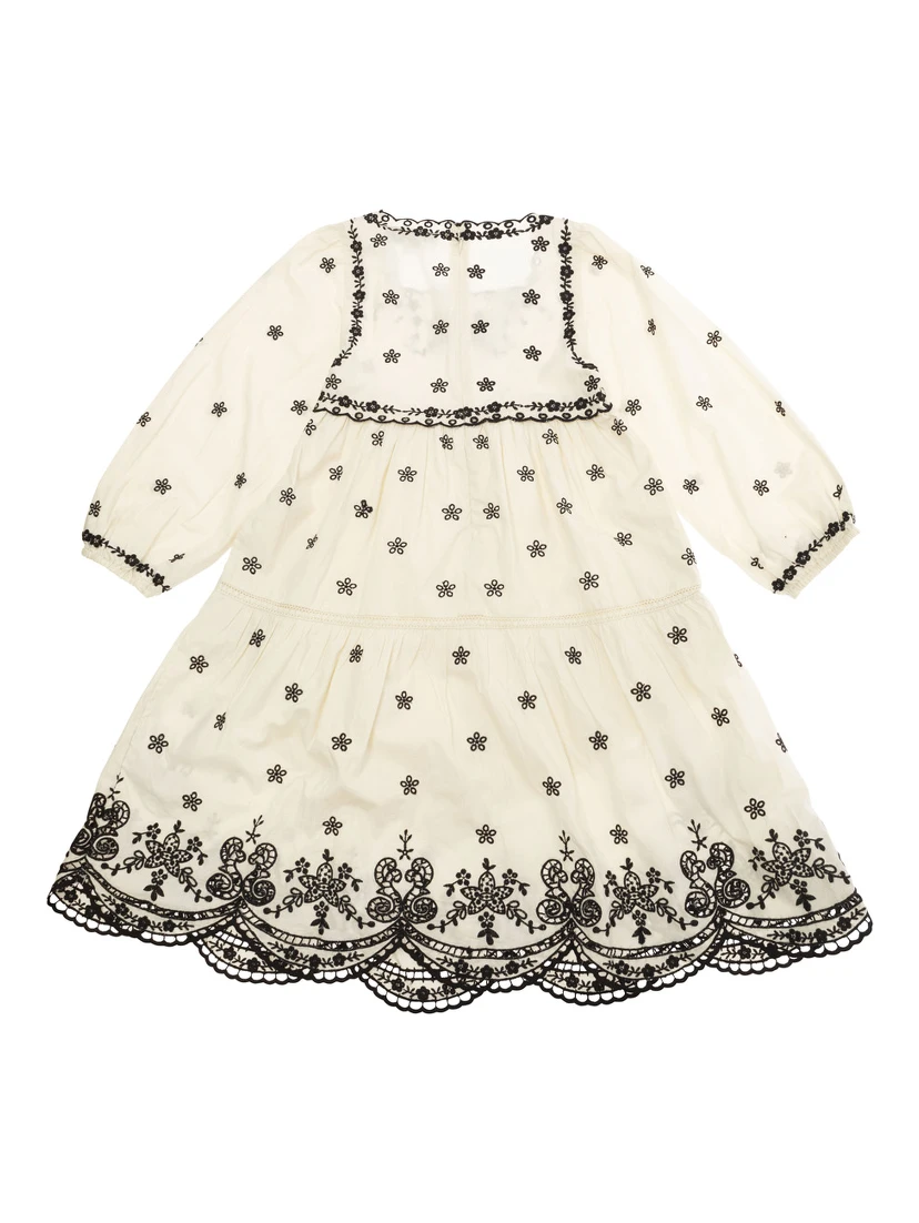 Kingsley Beige Dress with All-Over Embroidery in Cotton Girls