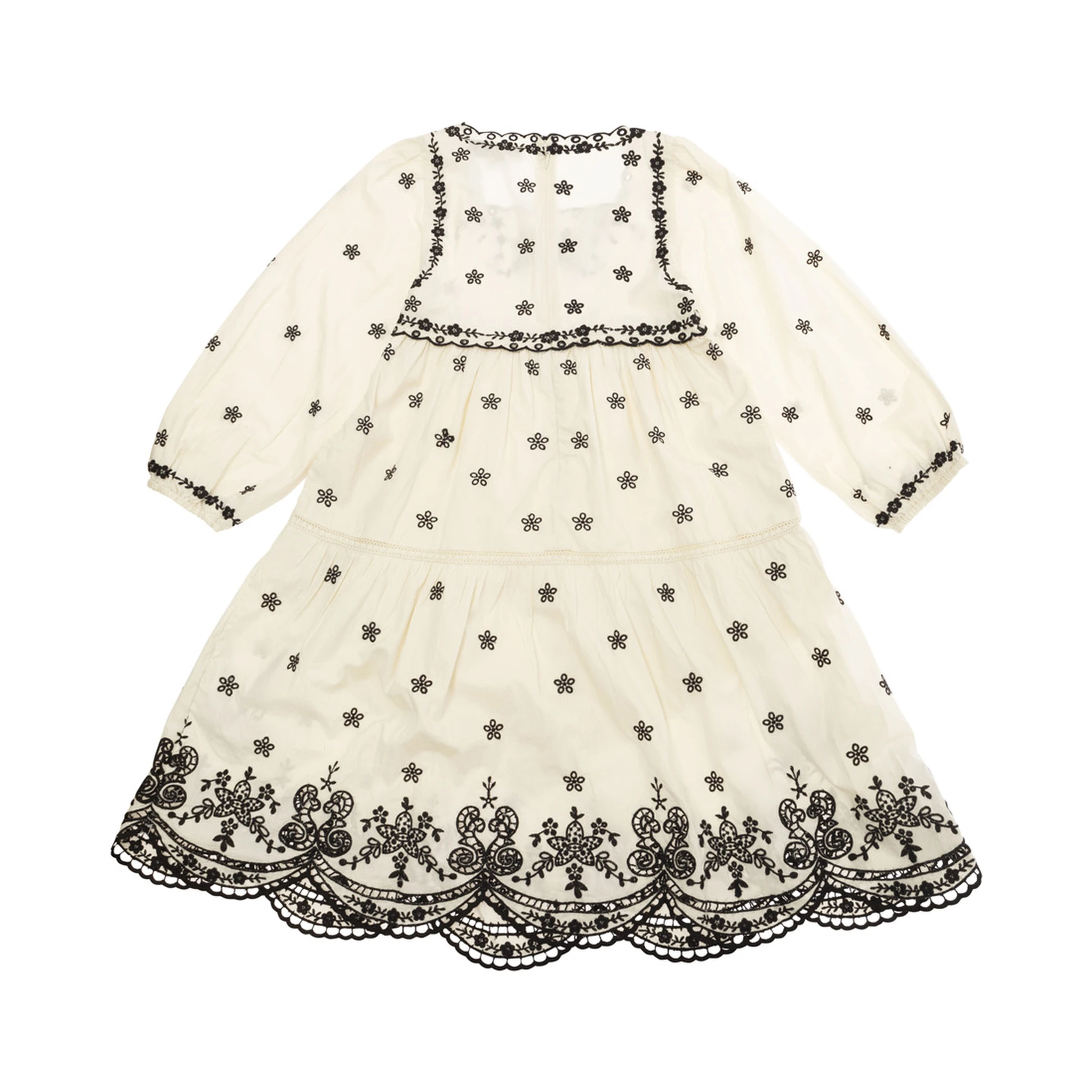 Kingsley Beige Dress with All-Over Embroidery in Cotton Girls