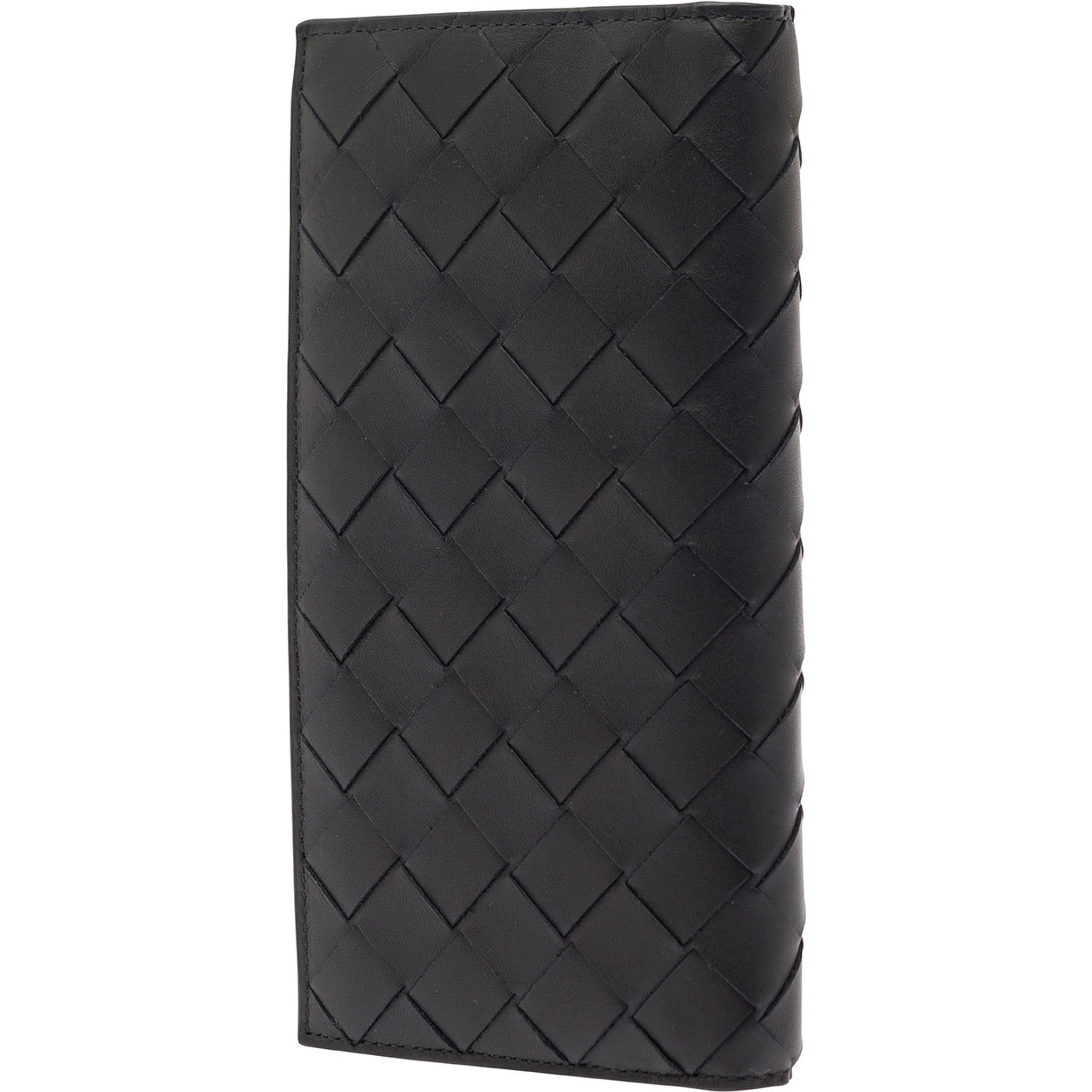 Black Card-Holder with Intreccio Motif in Leather Man