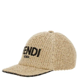 Beige Baseball Cap with Logo Lettering Embroidery on the Front in Cotton Blend Boy