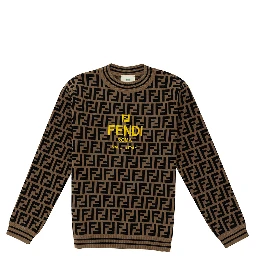 Beige and Tobacco Sweater with FF Motif and Logo Detail in Viscose Blend Boy