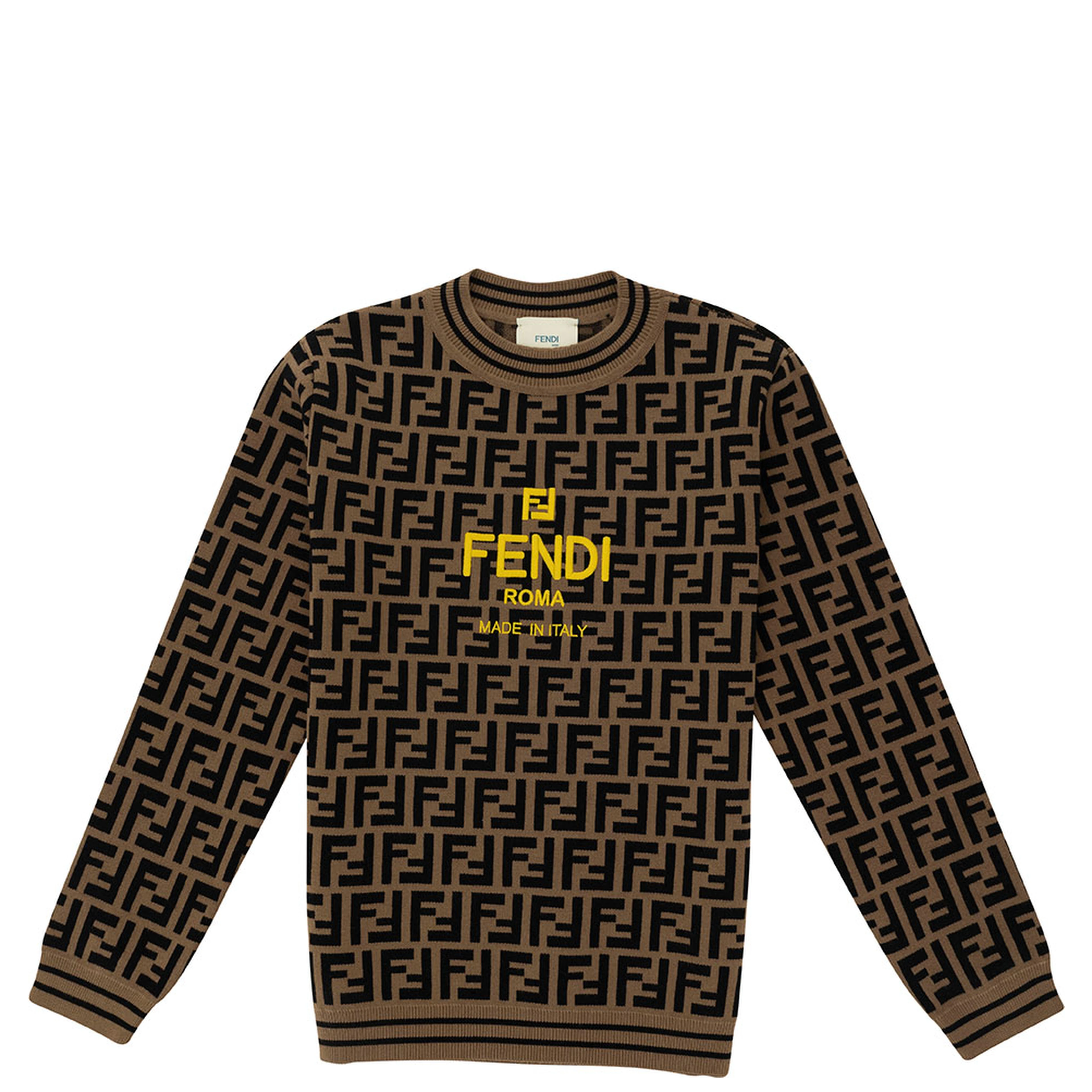 Beige and Tobacco Sweater with FF Motif and Logo Detail in Viscose Blend Boy