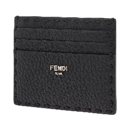Black Card-Holder with Fendi Lettering in Leather Man