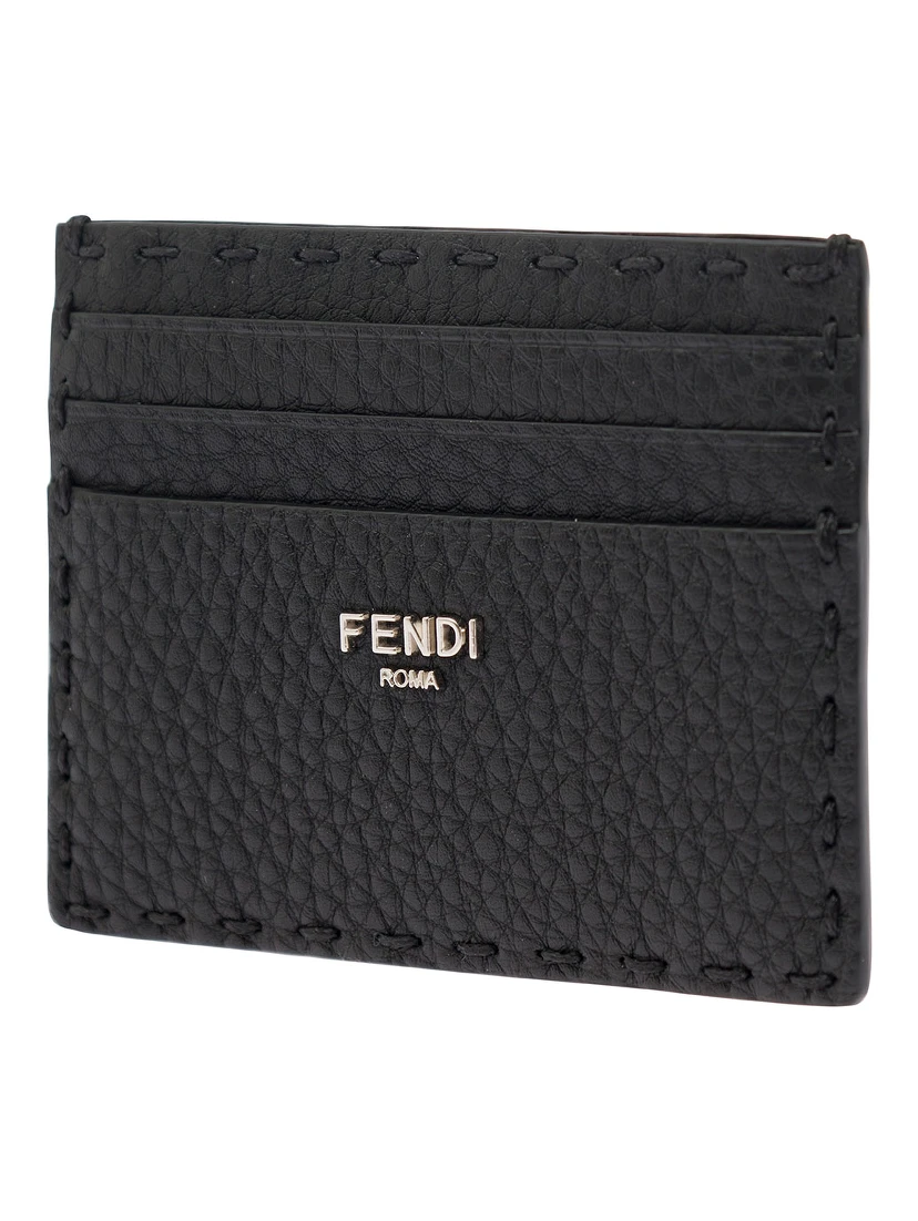 Black Card-Holder with Fendi Lettering in Leather Man