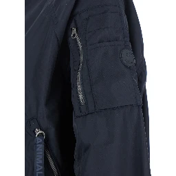 Lil Blue-Black Bomber Jacket with Front Pockets and Logo Patch Applied on the Sleeve in Tech Fabric Woman