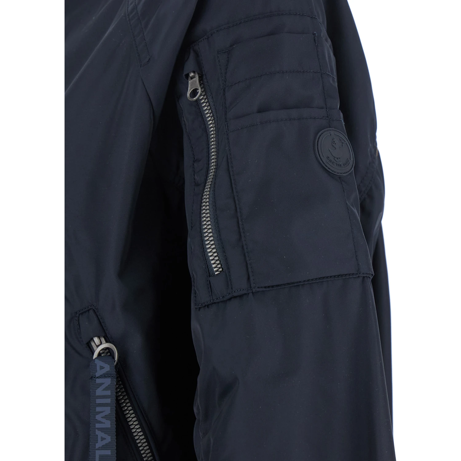 Lil Blue-Black Bomber Jacket with Front Pockets and Logo Patch Applied on the Sleeve in Tech Fabric Woman