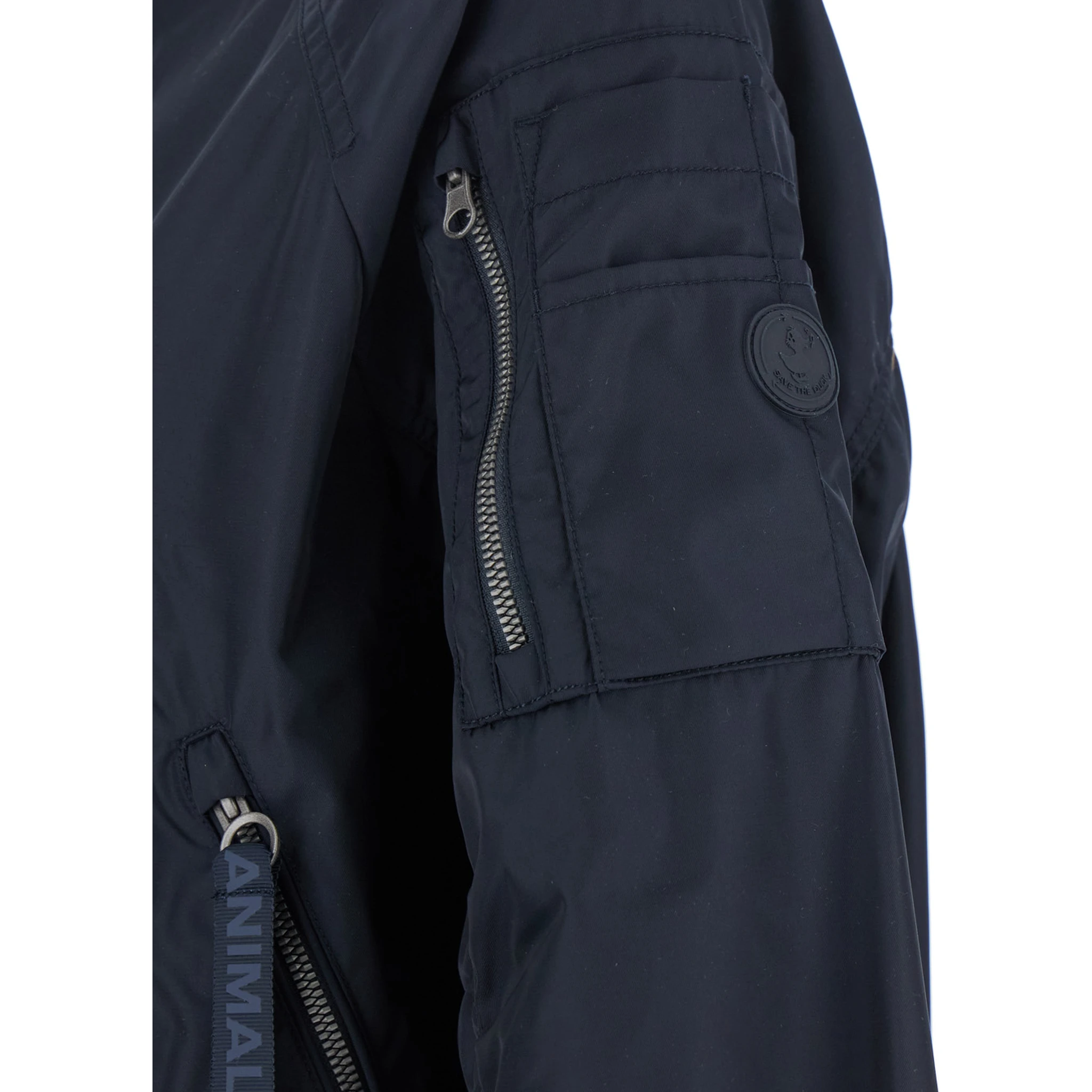 Lil Blue-Black Bomber Jacket with Front Pockets and Logo Patch Applied on the Sleeve in Tech Fabric Woman