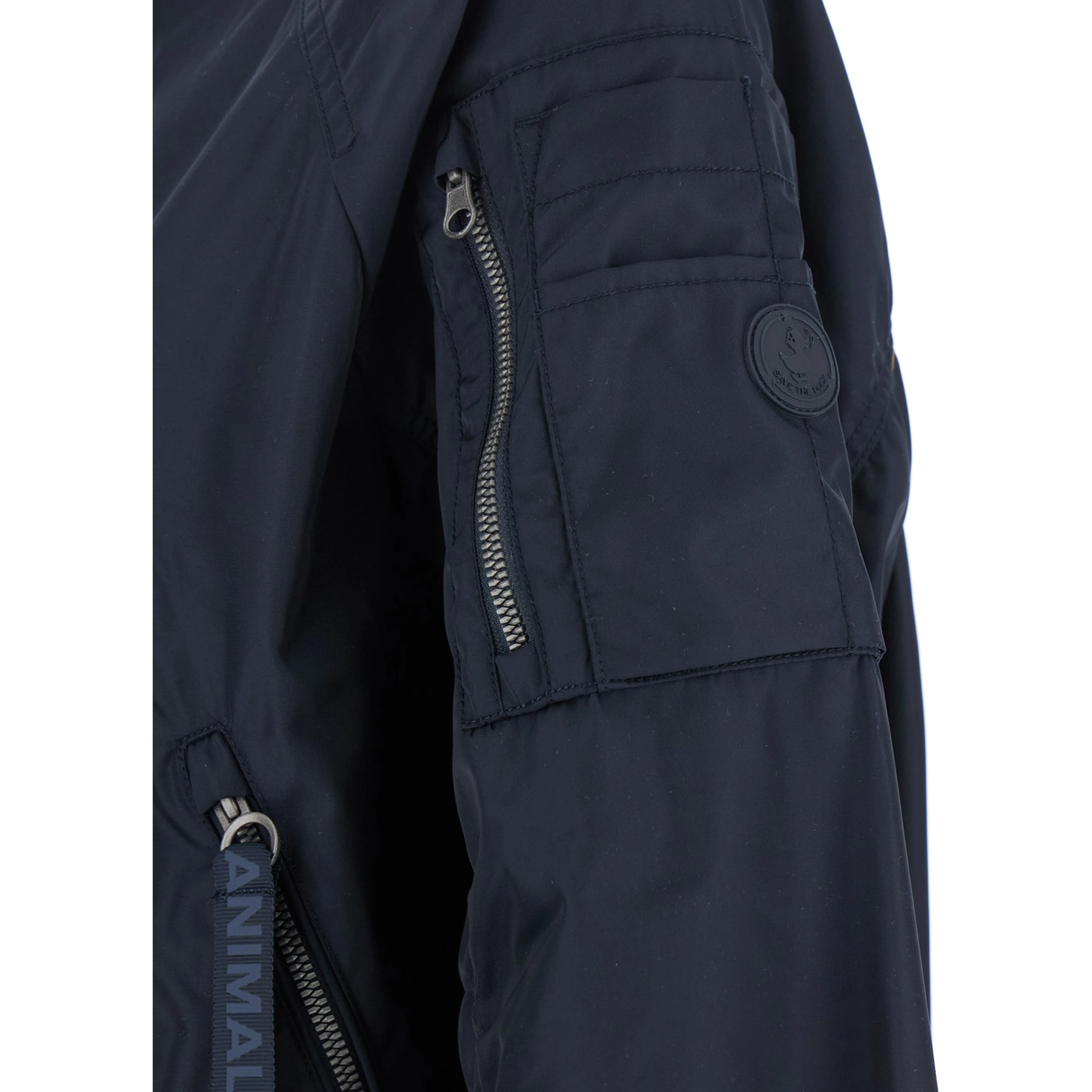 Lil Blue-Black Bomber Jacket with Front Pockets and Logo Patch Applied on the Sleeve in Tech Fabric Woman