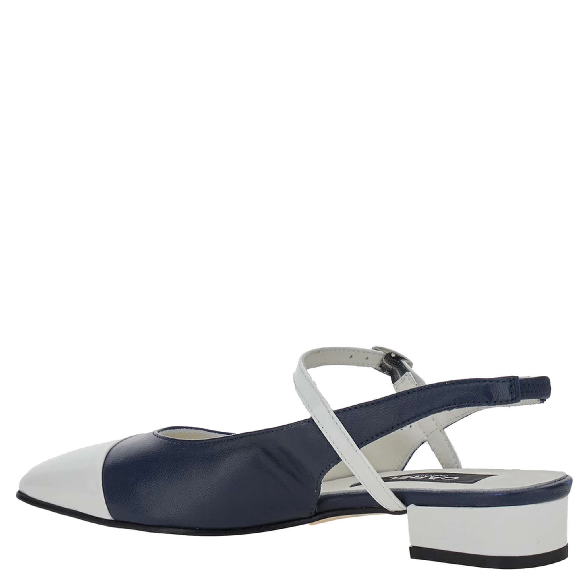 Oceano Blue Slingback Ballet Shoes with Contrasting Toe in Leather Woman