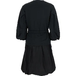 Black Dress with Elastic Waist and Logo Patch on the Sleeve in Tech Fabric Woman