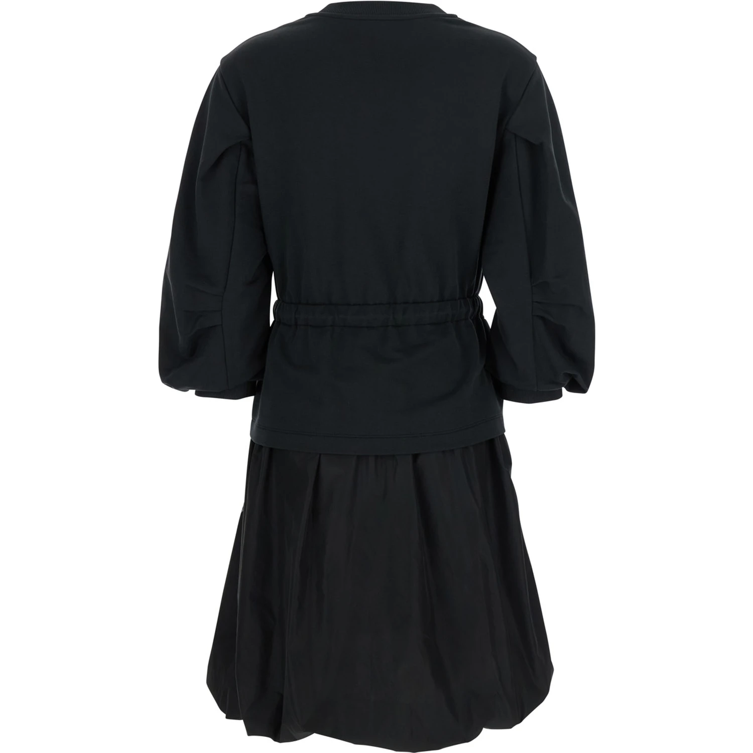Black Dress with Elastic Waist and Logo Patch on the Sleeve in Tech Fabric Woman