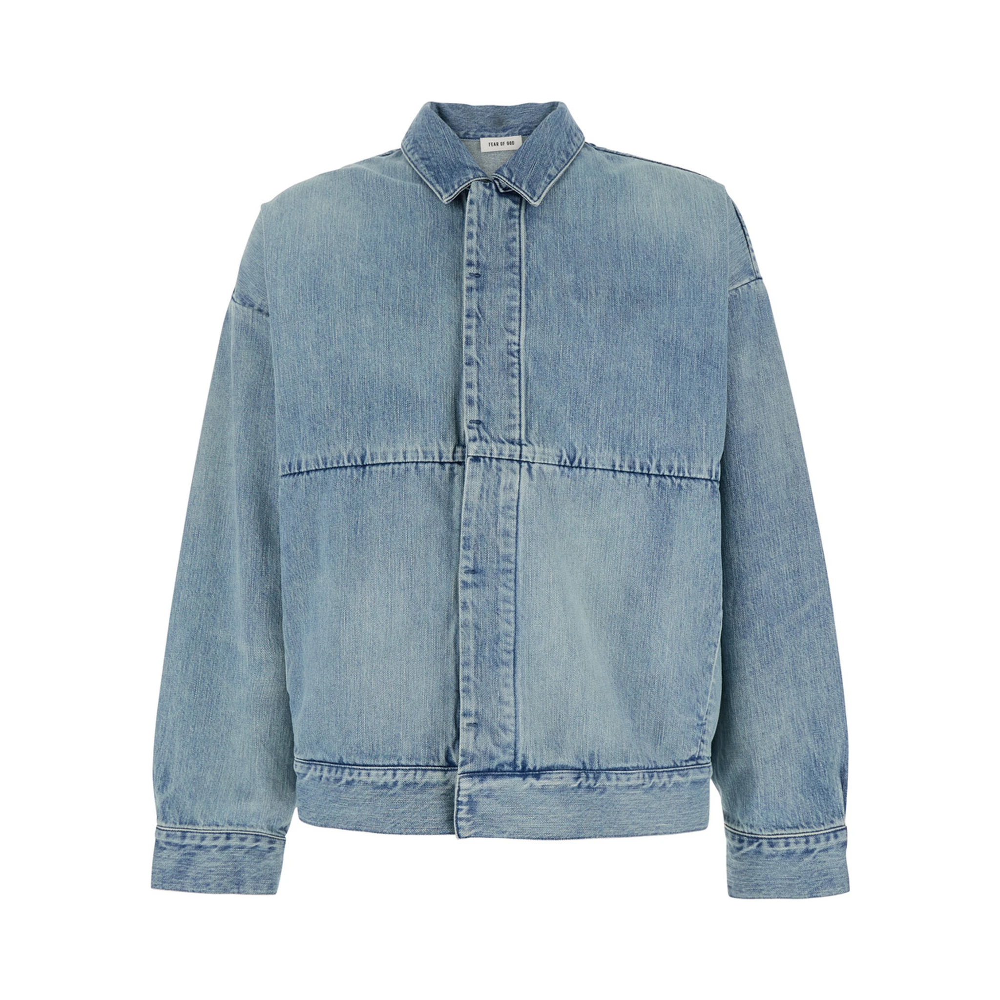 Blue Jacket with Classic Collar and Long Sleeves in Denim Man