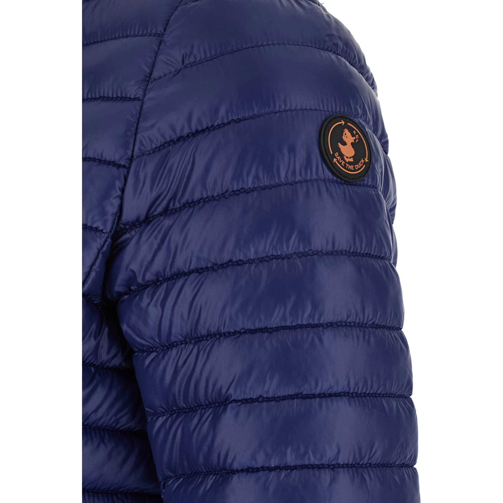 Twinkle Blue Down Jacket with High Neck and Logo Patch on the Sleeve in Tech Fabric Woman