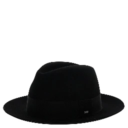 Black Fedora Hat with Grosgrain Band in Wool Felt Woman