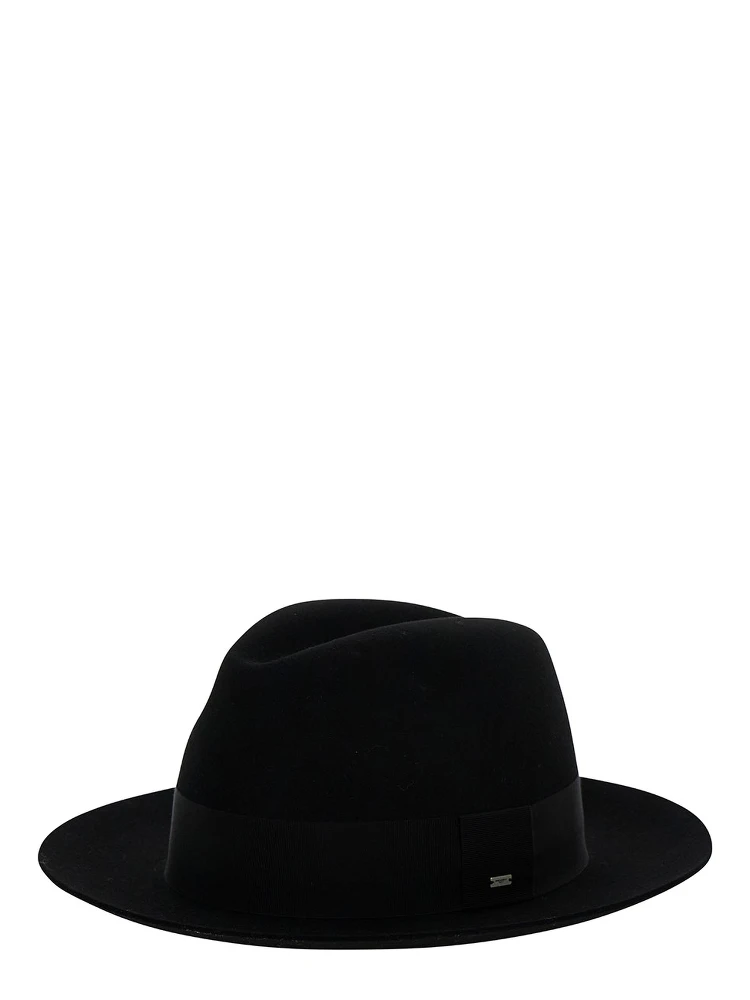 Black Fedora Hat with Grosgrain Band in Wool Felt Woman alternative