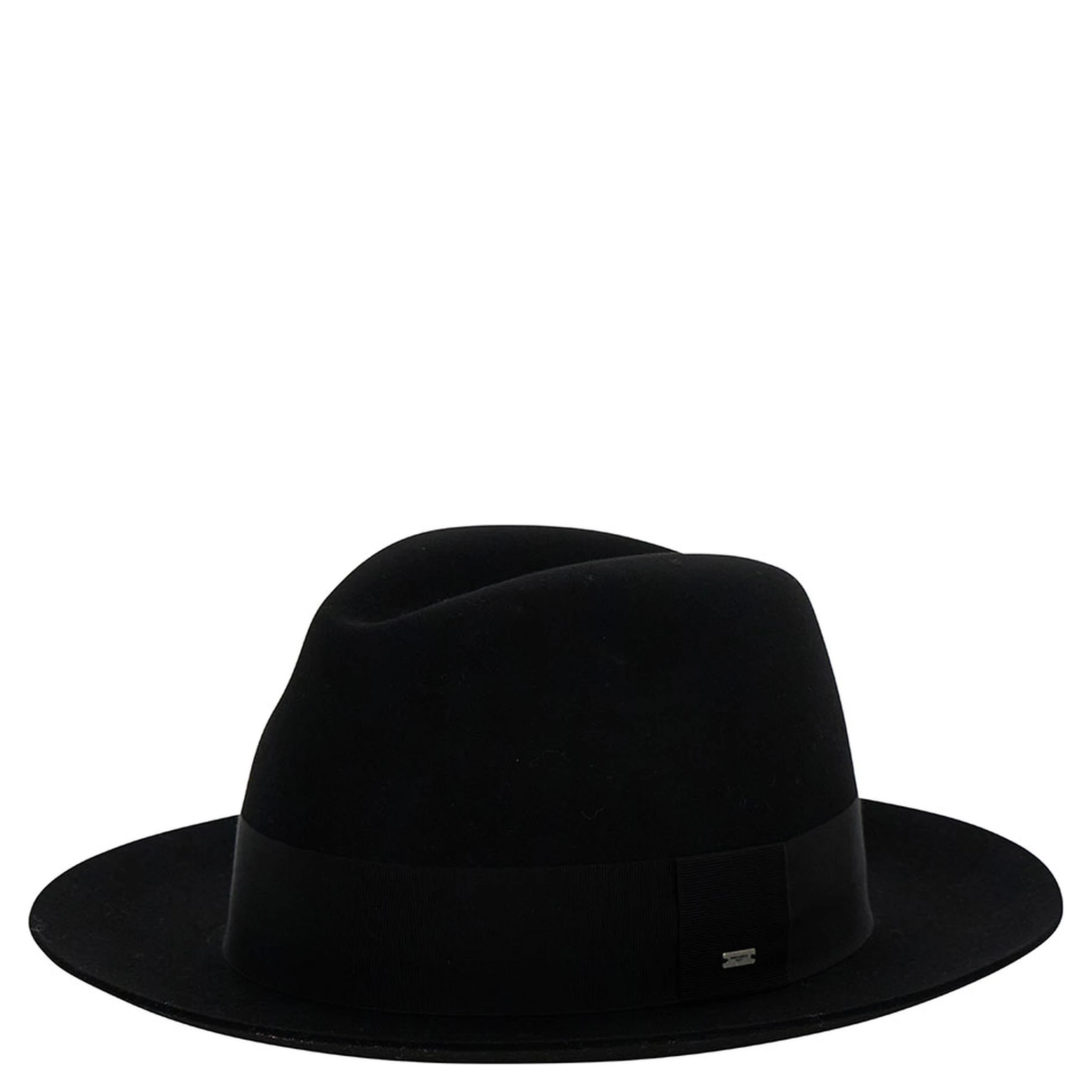 Black Fedora Hat with Grosgrain Band in Wool Felt Woman