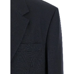 Dark Grey Jacket with Chest Pocket and Embossed Logo in Wool Gabardine Man