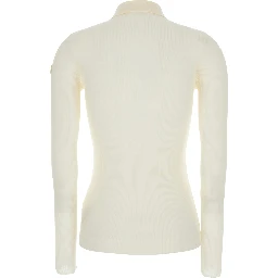 White Ribbed Polo Shirt with Logo Patch Applied on the Sleeve in Cotton Blend Woman