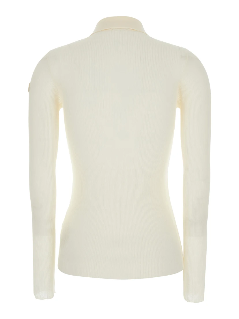 White Ribbed Polo Shirt with Logo Patch Applied on the Sleeve in Cotton Blend Woman