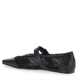 Wioletta Black Ballerinas with Adjustable Strap and Perforated Design in Leather Woman