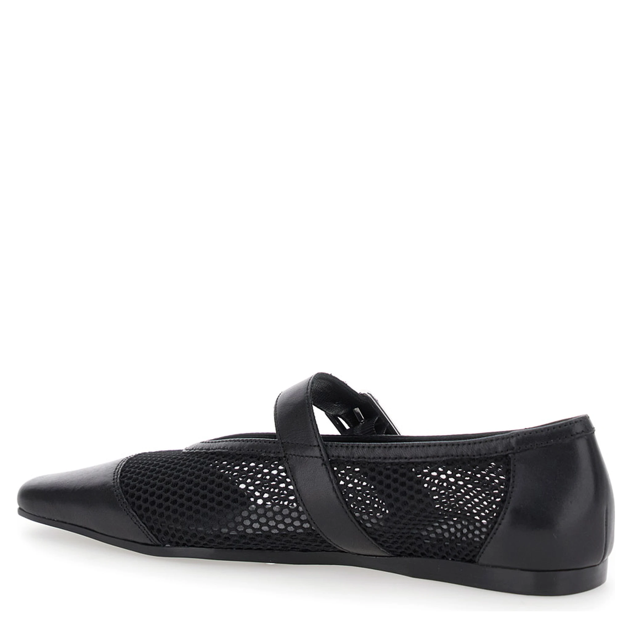 Wioletta Black Ballerinas with Adjustable Strap and Perforated Design in Leather Woman