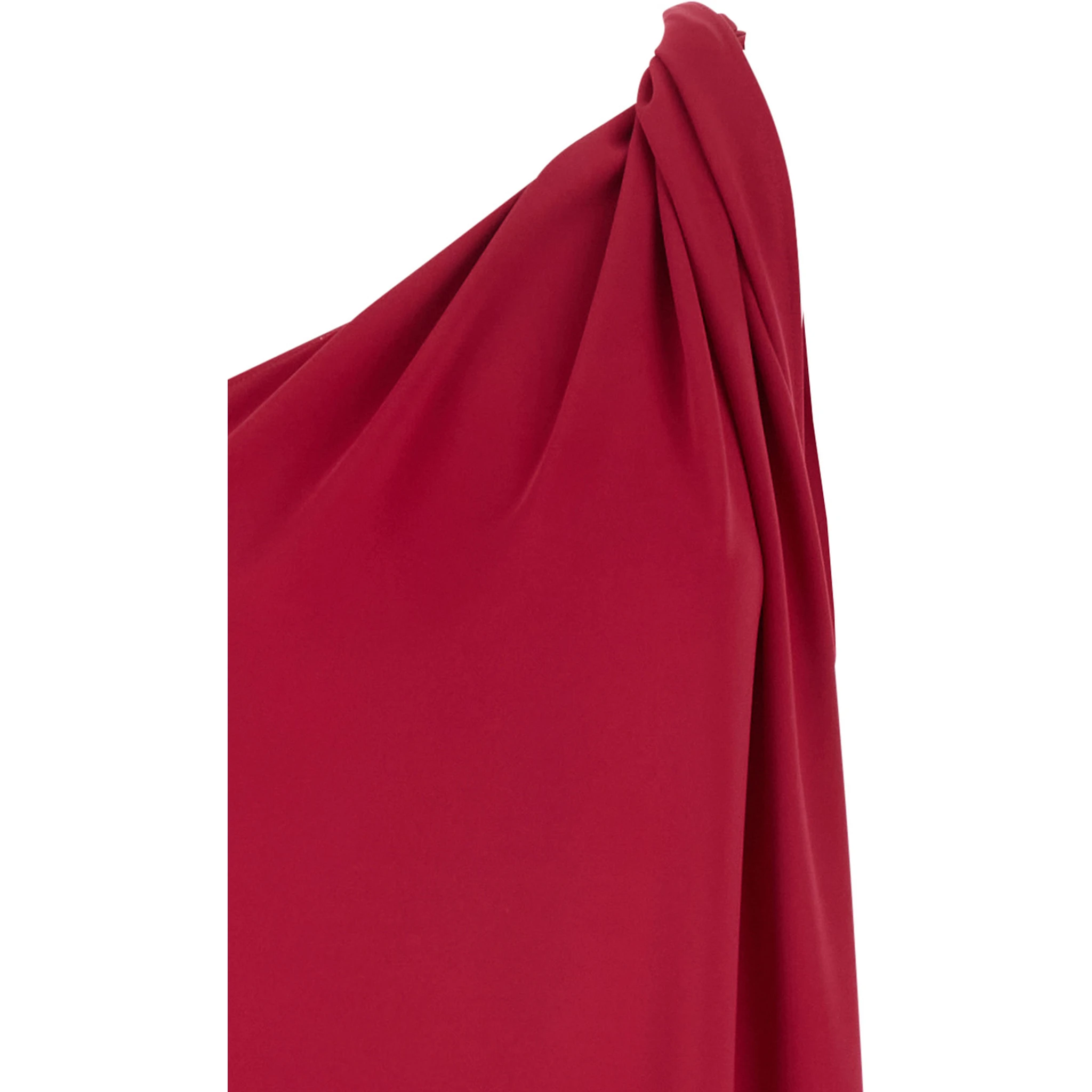 Red One-Shoulder Long Dress in Tech Fabric Woman