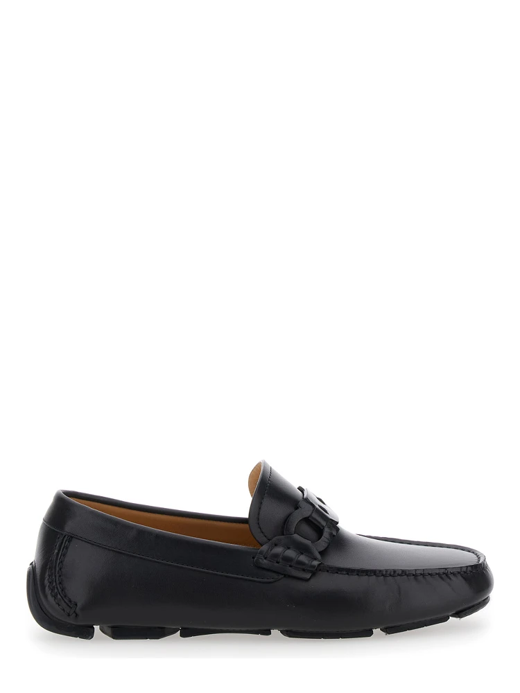 Black Loafers with Ganicini Plaque on the Front in Leather Man