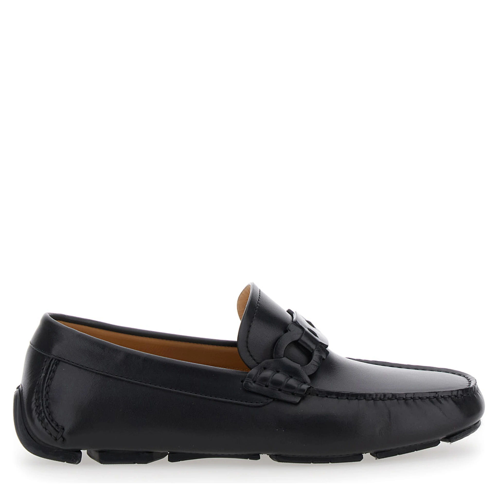 Black Loafers with Ganicini Plaque on the Front in Leather Man