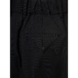 Black Straight Trousers with Coulisse at Waistline in Wool Twill Woman