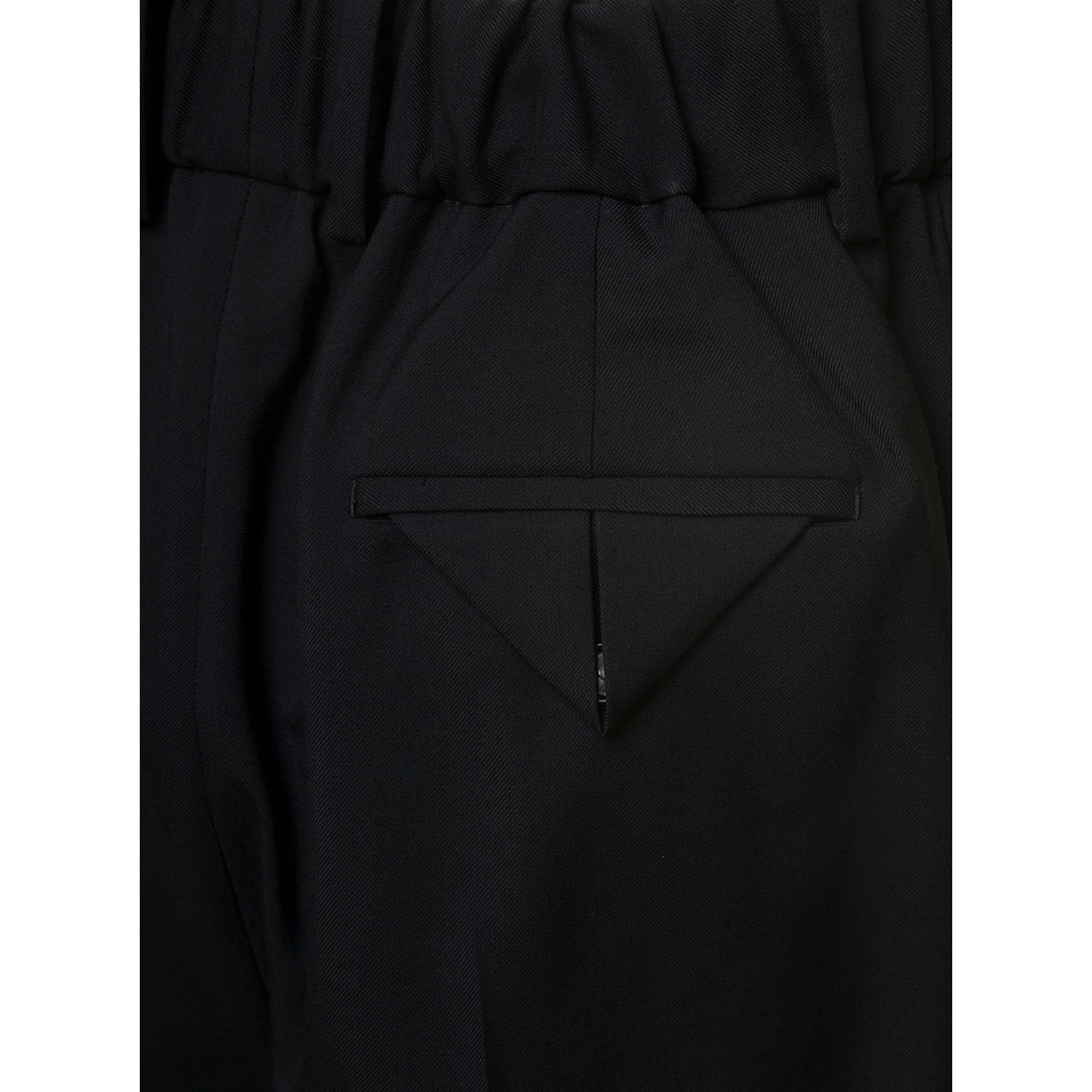 Black Straight Trousers with Coulisse at Waistline in Wool Twill Woman