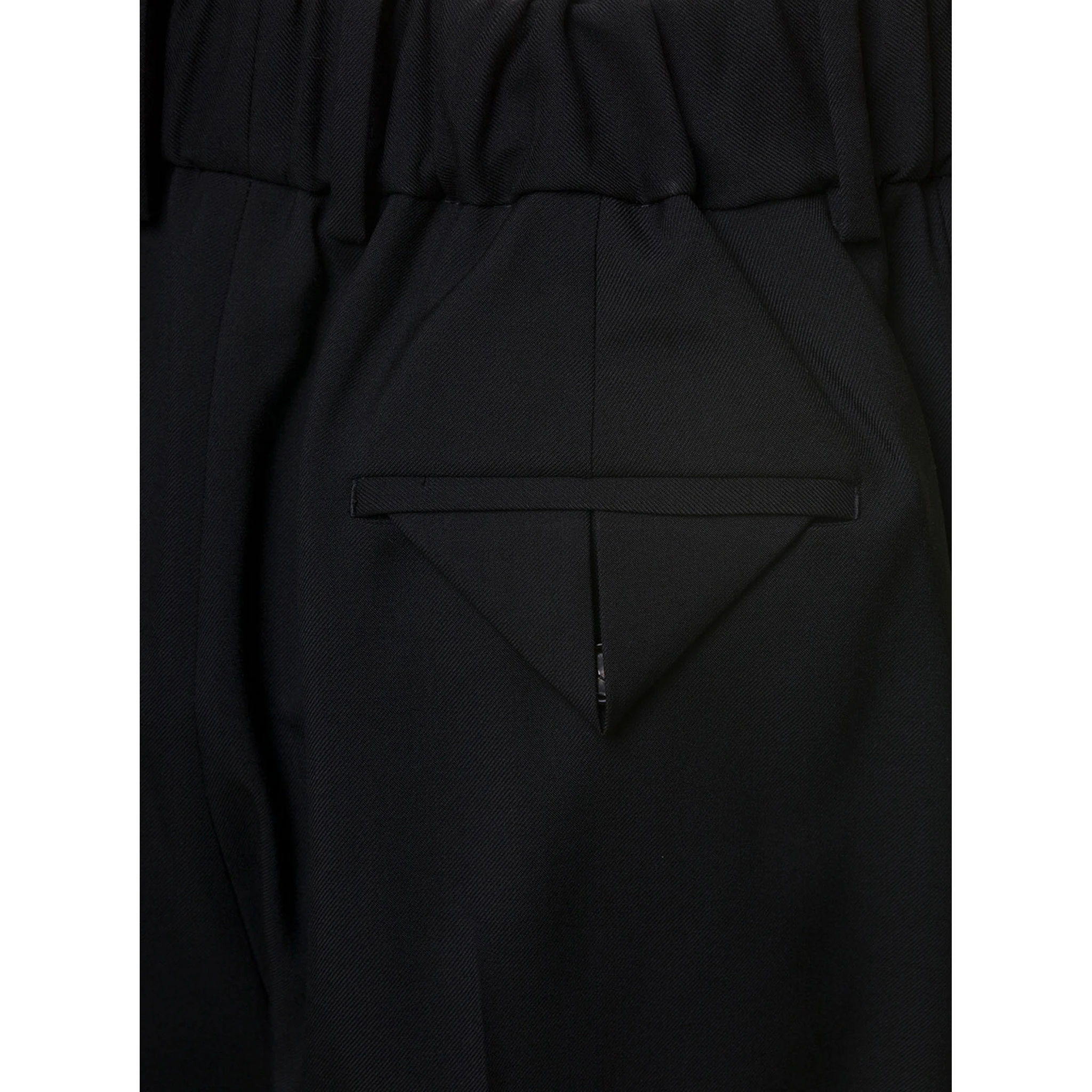 Black Straight Trousers with Coulisse at Waistline in Wool Twill Woman