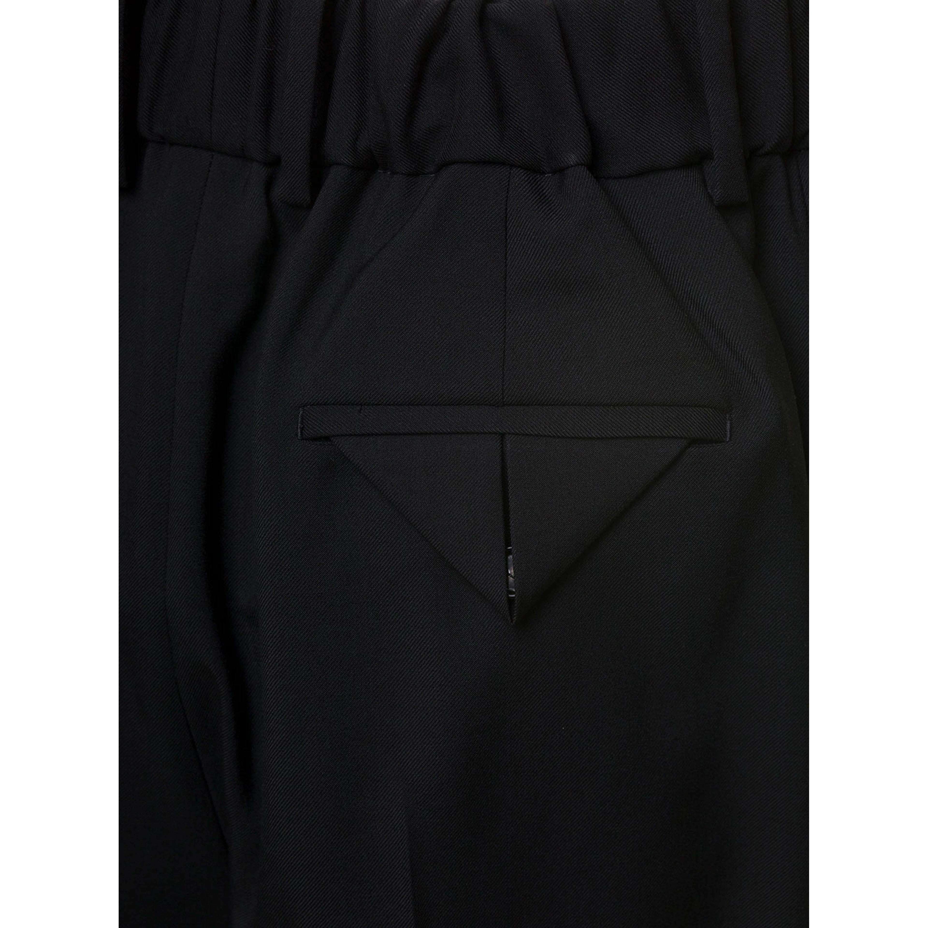 Black Straight Trousers with Coulisse at Waistline in Wool Twill Woman