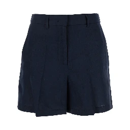 Blue Shorts with Belt Loops at the Waist in Linen Woman