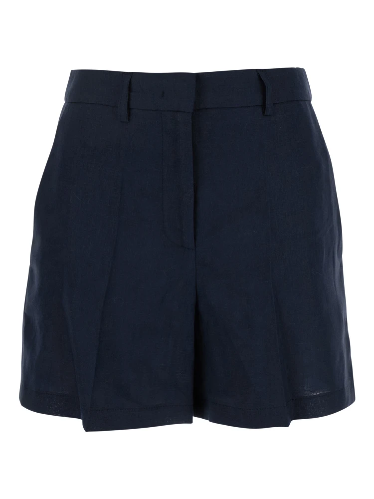 Blue Shorts with Belt Loops at the Waist in Linen Woman