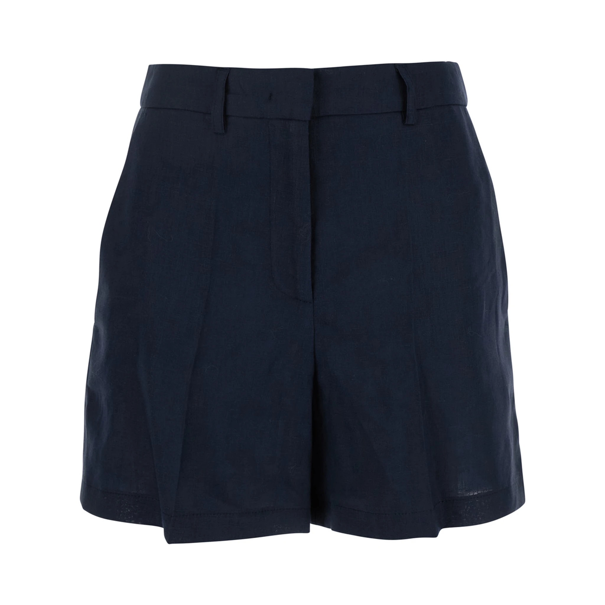 Blue Shorts with Belt Loops at the Waist in Linen Woman