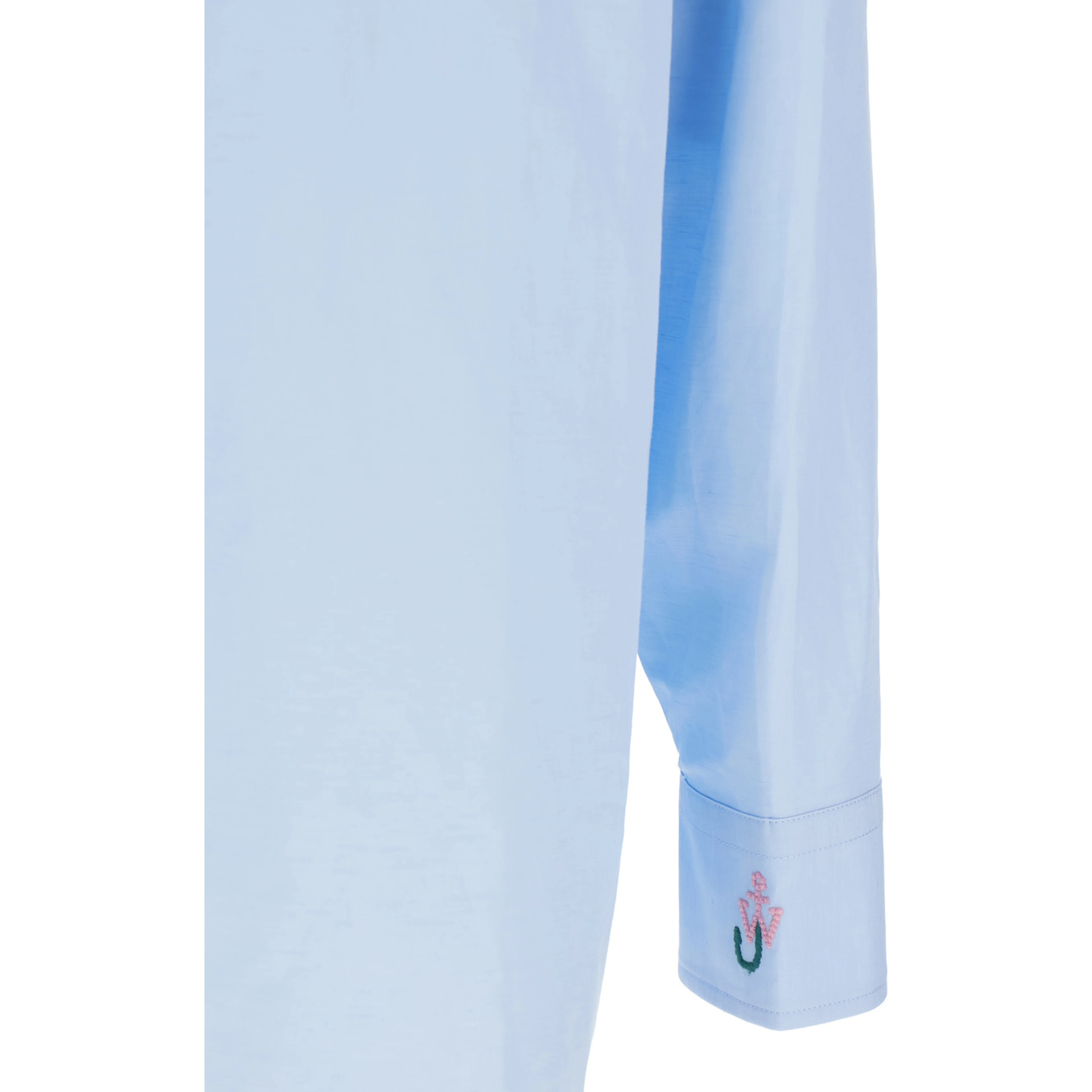 Light Blue Shirt with Classic Collar and Embroidery Detail on Front and Cuff in Linen and Cotton Blend Man
