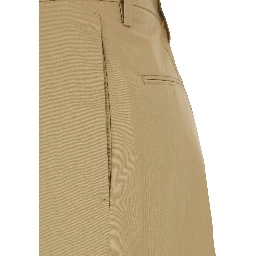 Beige Pants with Pleated Details in Fabric Woman